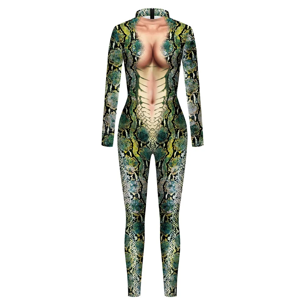 Women Men Animals Snake Python 3D Printed Jumpsuit Adults Halloween Cosplay Costume for Dancing Party Dress Up