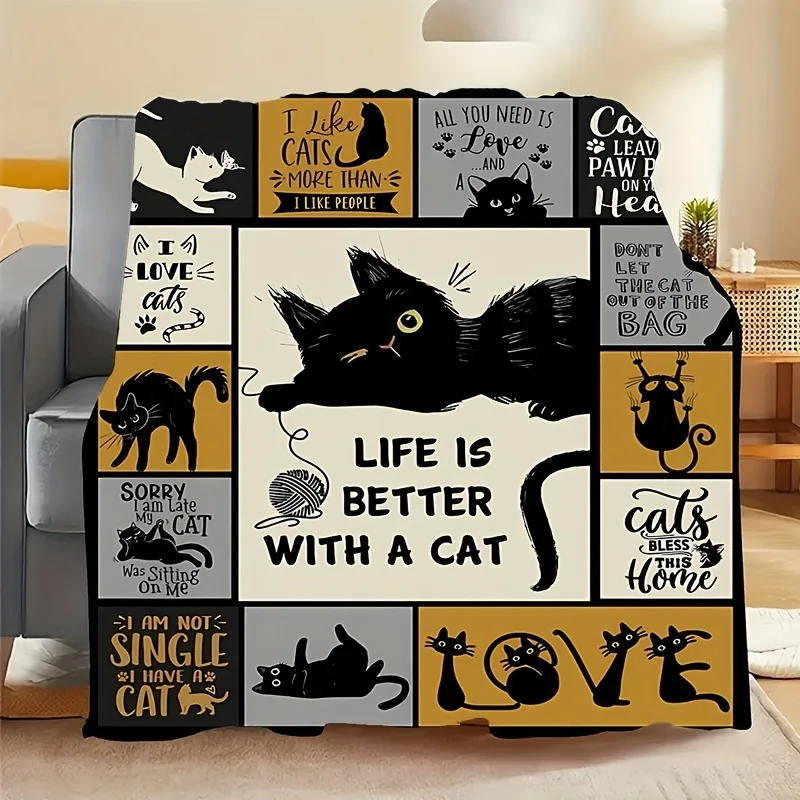 1 comfortable cartoon retro cat themed printed flannel blanket soft and warm perfect gift for holiday memories