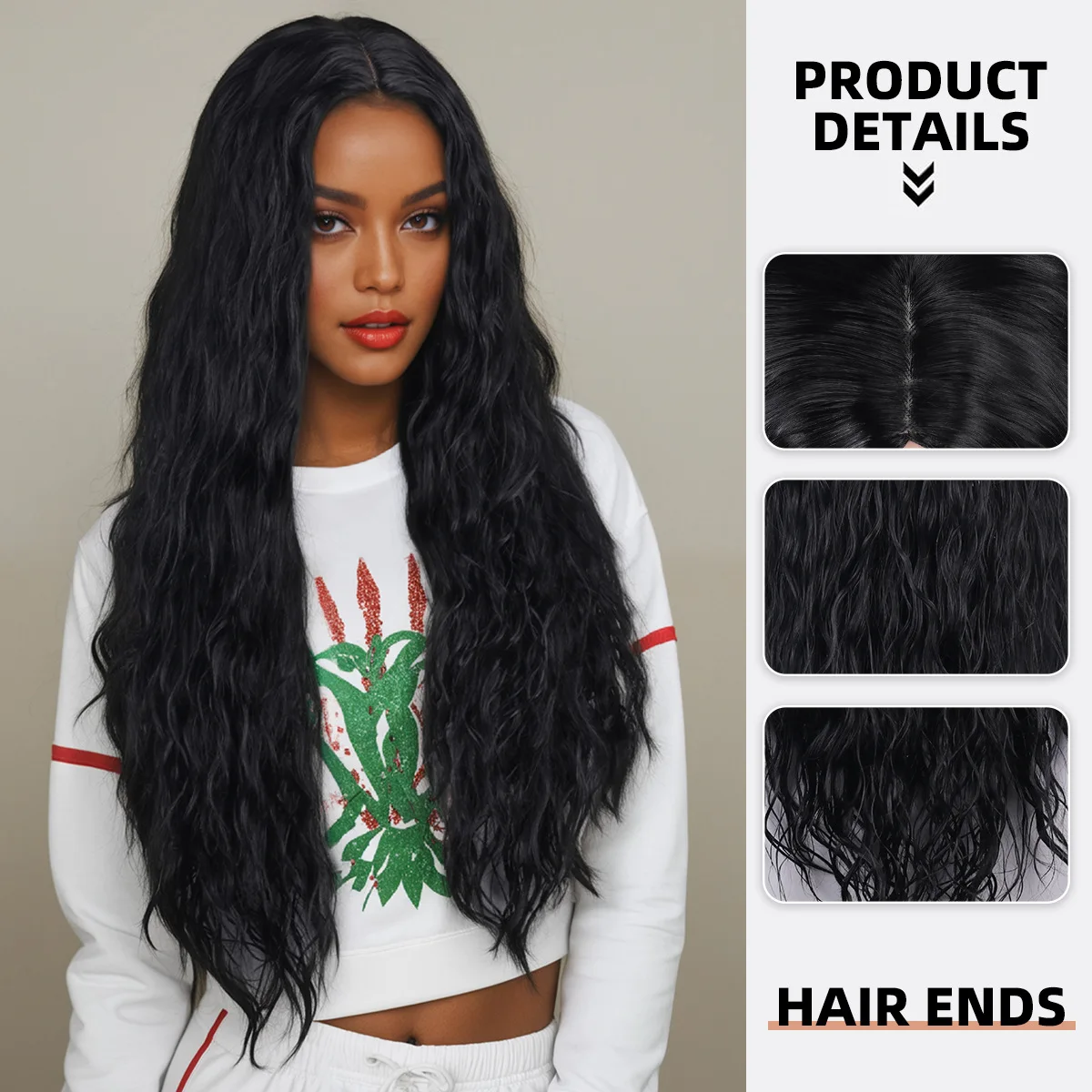 African wig, European and American foreign trade, long curly hair, corn perm, black curly hair, exotic style-Synthetic fiber wig