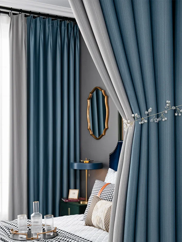 

PH2037 Light luxury curtains, modern silk cotton bedroom bay window, living room blackout, Nordic simplicity