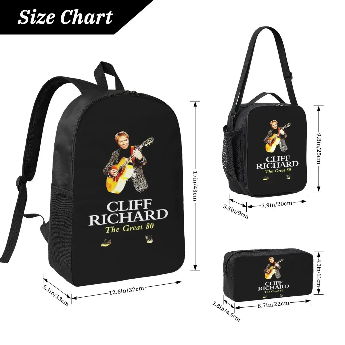 Singer Songwriter Actor Cliff Richard Backpack BookBag School Bag Laptop Shoulder Bags 3ps Insulated Lunch Bag Pencil Case