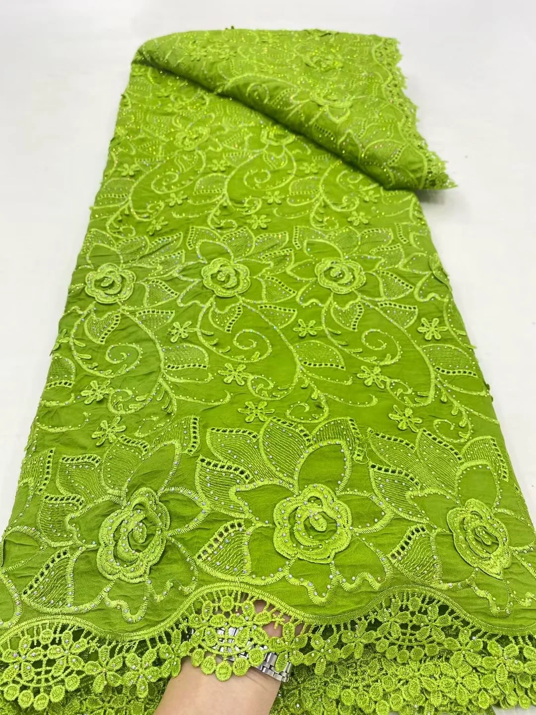 

2025 High Quality African Nigerian Tulle Lace Fabric for Sewing Wedding Party Gown Dress Embroidered Cotton Damask 5Yards