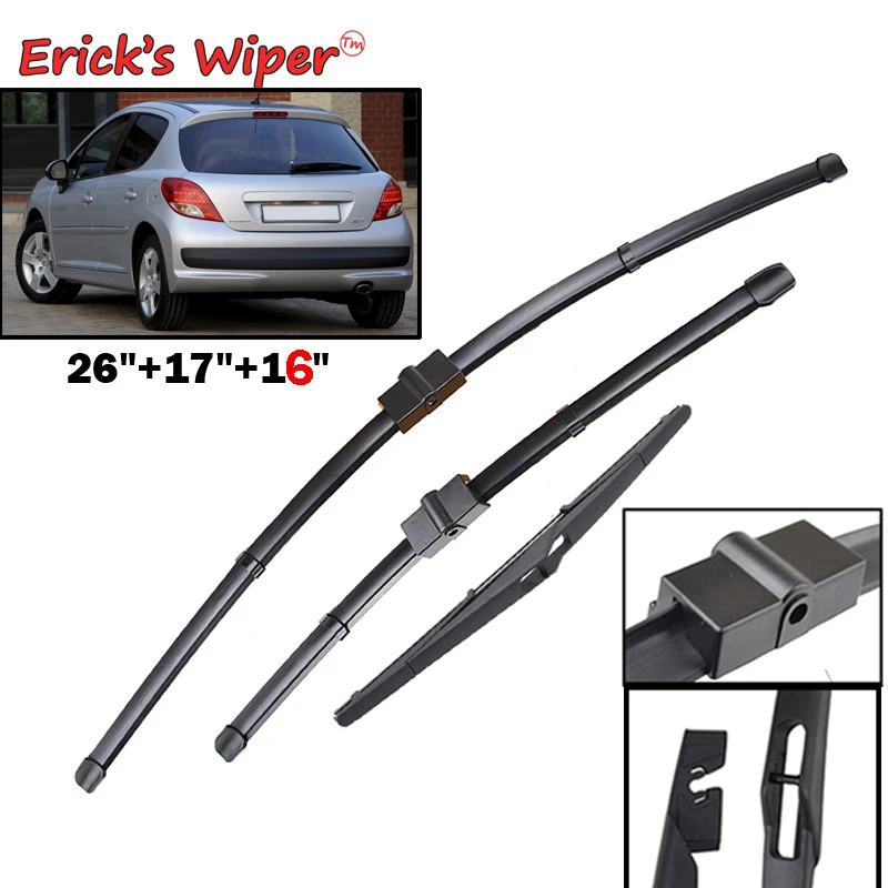 Erick\'s Wiper Front & Rear Wiper Blades Set For Peugeot 207 Hatchback 2006 - 2014 Windshield Windscreen Window 26\