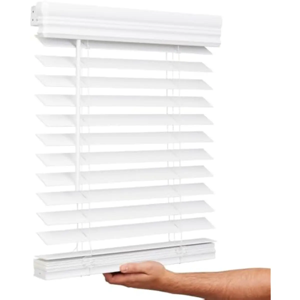 2 Inch Textured PVC Window Blind – 45.5 Inches Wide x 48 Inches Tall – Bright White – Cordless Lift & Wand Tilt – Room Darkening