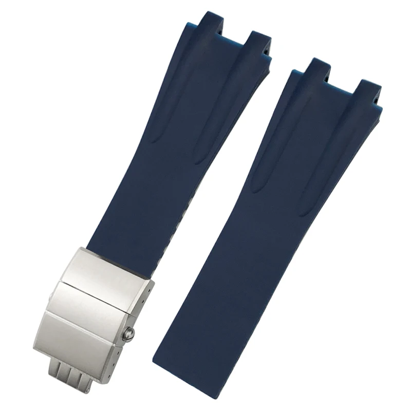 26mm x 20mm Black Blue Waterproof Silicone Rubber Watchband for Ulysse Nardin Blast Folding Buckle Watch Strap