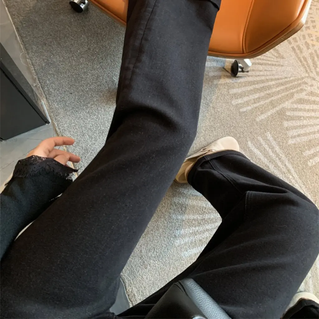 

Эластичные широкие джинсы с высокой талией в стиле ретро, женские бархатные узкие брюки длиной до пола с контрастными цветными полосками F111124