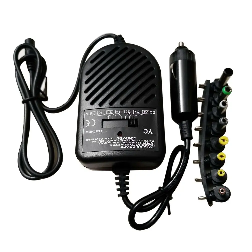 Universal 80W Portable Charger LED Auto Car Adapter Adjustable Power Supply Adapter Set 8 Detachable Plugs Car Laptop Notebook