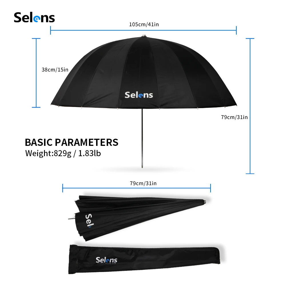 Selens 105 cm Zwart Zilver Paraplu Professionele Parabolische Reflecterende Paraplu Studio Zachte Paraplu Fotografie Accessoires