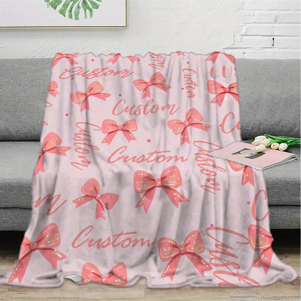 One personalized pink bow and glittery letter flannel blanket is suitable for rooms, living rooms, offices and wedding souvenirs