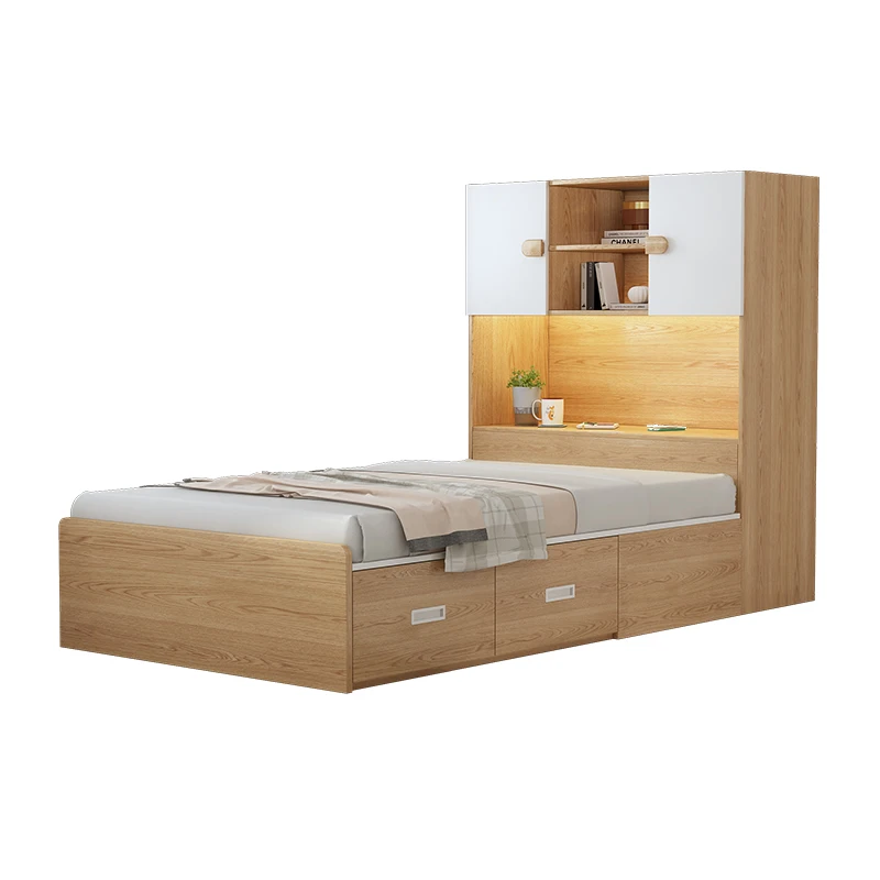 Multifunctional intelligent solid wood bed 1.8m single and double high box bed