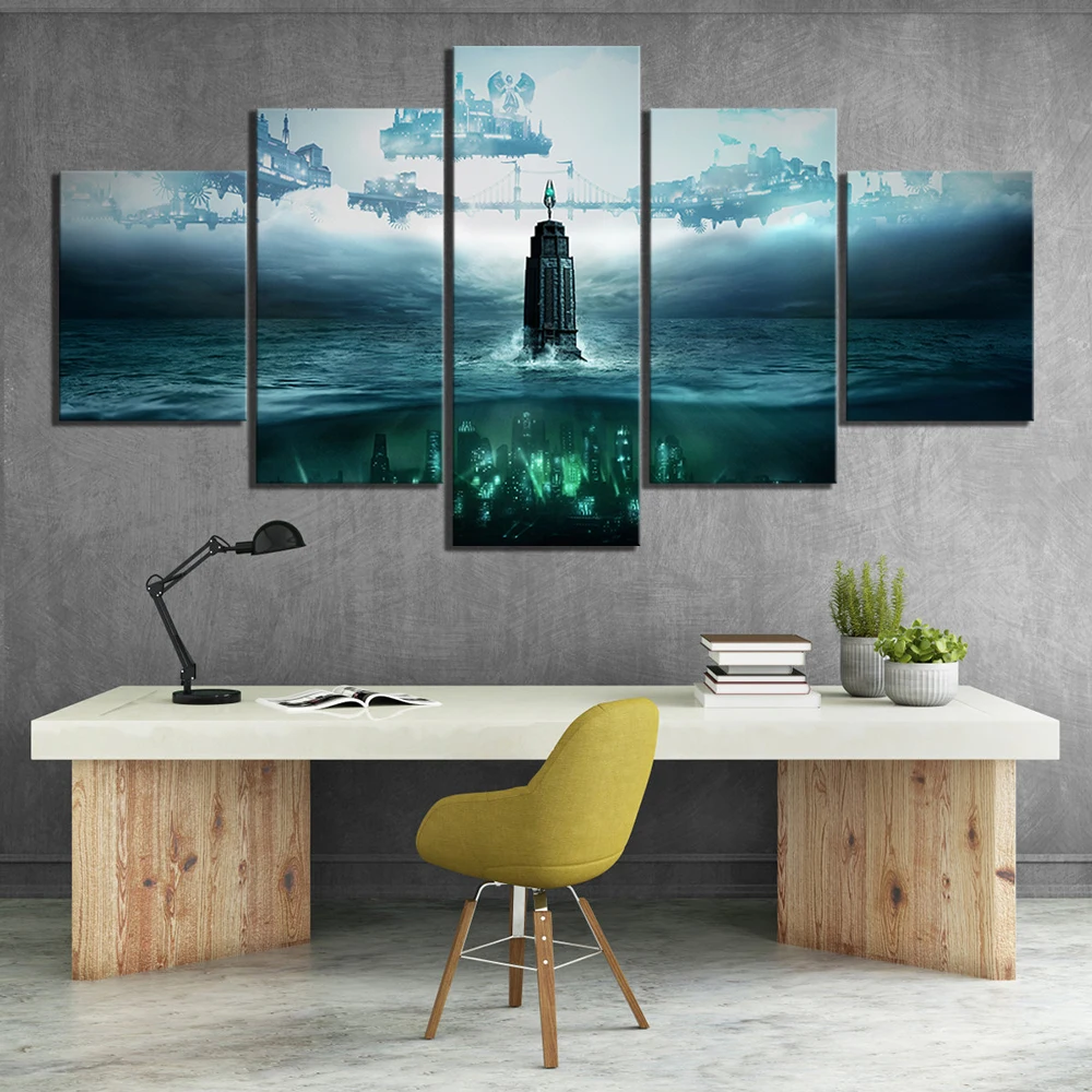 BioShock The Collection Video Game Poster Painting 5 Pieces Canvas Art Living Room Wall Picture Print Bedroom Home Decor Mural