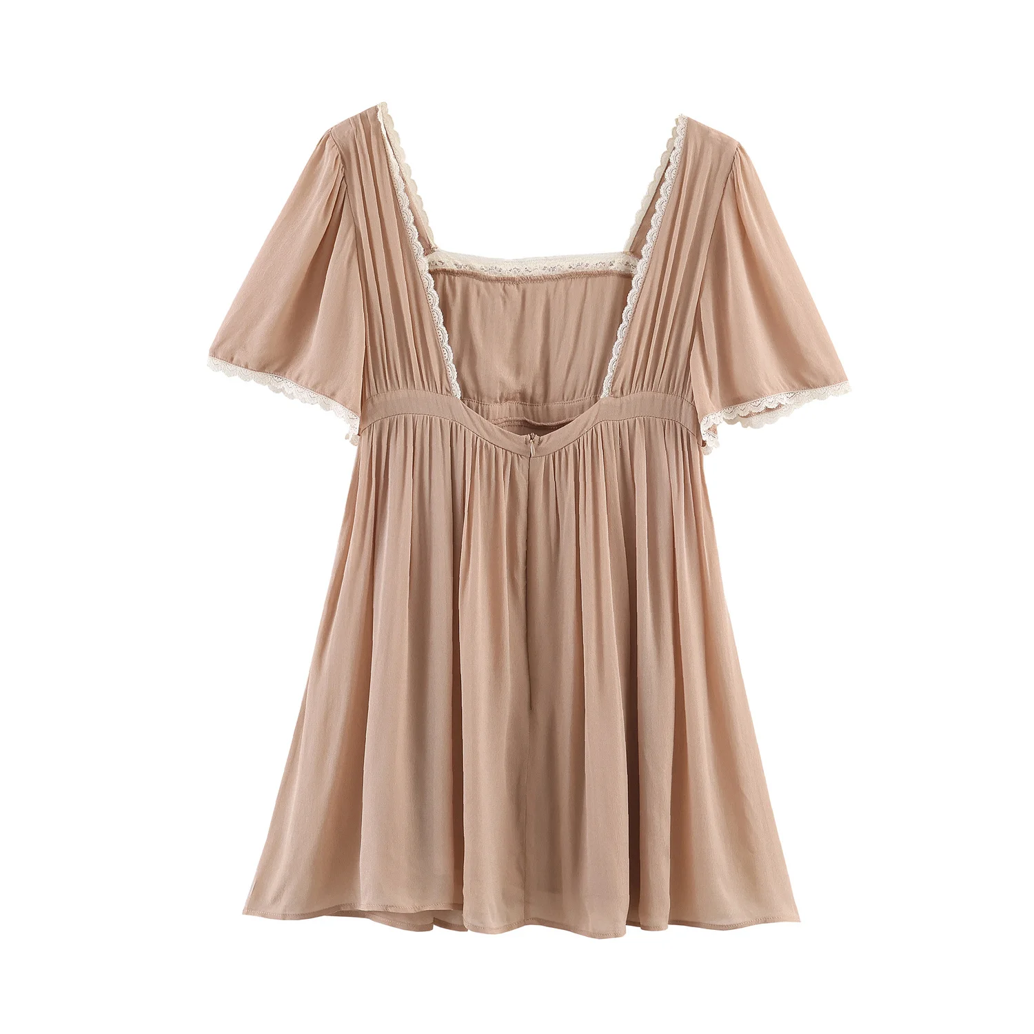 KONDALA Chic Solid Fashion 2026 Spring Woman Lace Dress Patchwork Khaki Mini Casual Dress Backless Streetwear Female Vestidos
