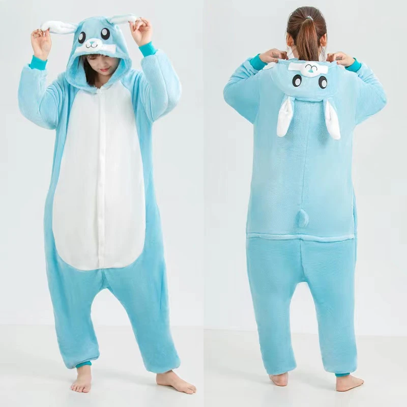 ארנב כחול ורוד ארנב קריקטורה חיה אחת-חתיכה מרוסדת פיג 'מה שרוולים ארוכים שרוול ארוך ללבוש בגדי שינה חורף לילדים מבוגרים