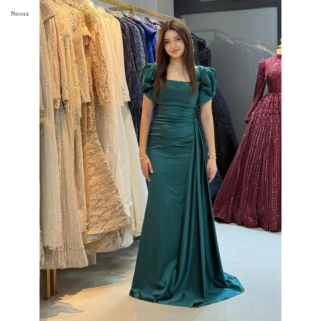 

Nicole Custom Made Elegant Women's Dresses for Wedding Party Dresses for Special Occasions Satin Cloth Square Leader Prom Dress