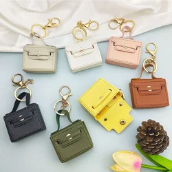 Solid Color Coin Purse Keychain Gift PU Leather Wallet Mini Bag Bag Pendant Keyrings Earphone Storage Bag Small Square Bag