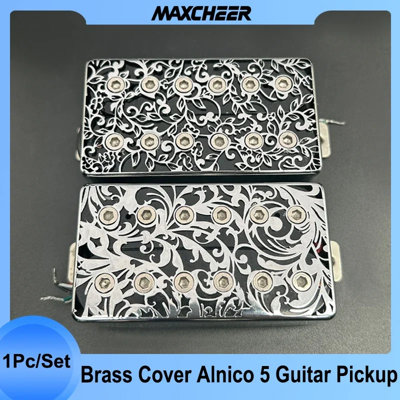 Hollow Brass Cover Alnico 5 LP Guitar Humbucker Pickup 4 Conduct Cable 7.5k/15k Coil Splitting Pickup for LP Guitar Chrome