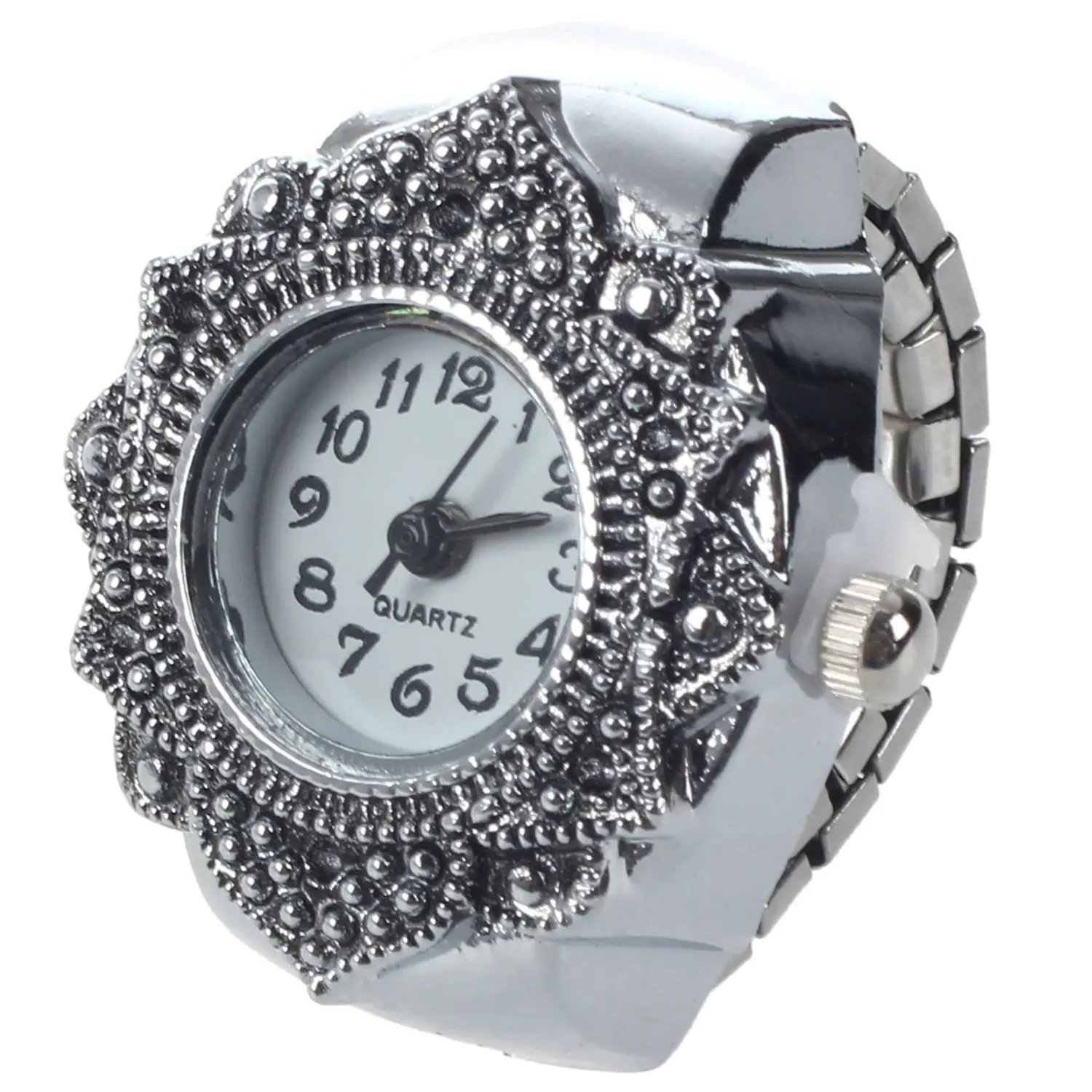 

Tibetan Silver Flower Men Lady Finger Ring Watch 0.87" HOT