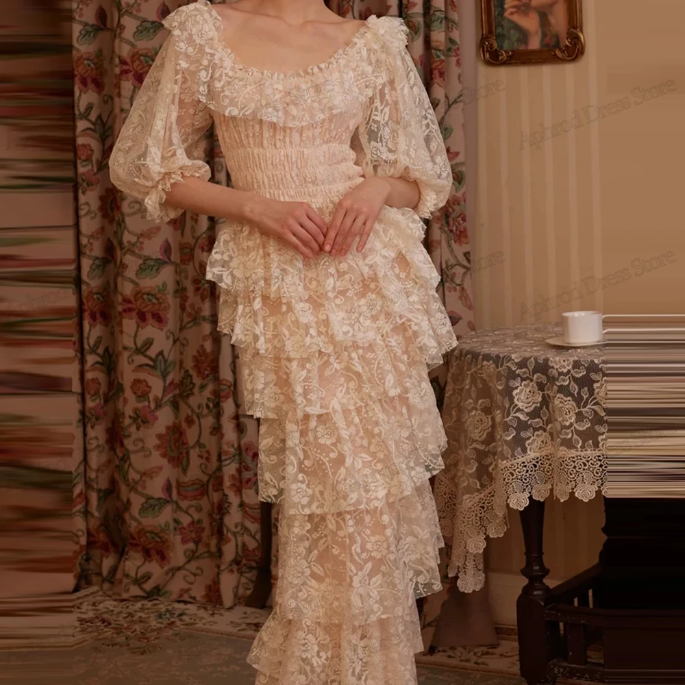 Vintage Wedding Dresses Graceful Bridal Gowns Lace Tiered Half Sleeves Robes Bohemia O Neck Vestidos De Novia Customized 2026