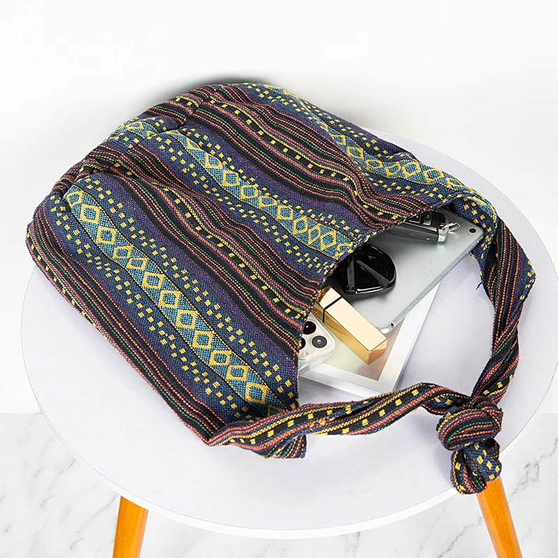 Damen Boho Chic Aztec Tote Bag Ethnic Sling Umhängetasche Schultertasche für Arbeit Reisen Lady Stricken Canvas Gypsy Hippie Bag – Detail 27