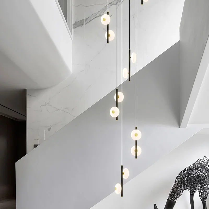 High-rise House Modern Staircase Long Line Pendant Lights Duplex Apartment Simple Stair LED Hanging Lamp Living Room Chandelier