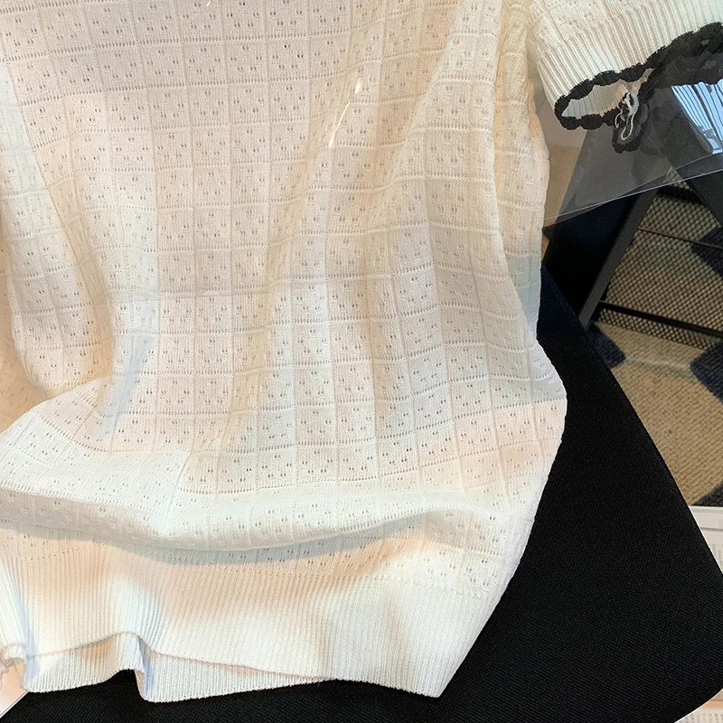 Nowe swetry Swetry dziergane Damskie pulowery Sweter z okrągłym dekoltem Sweter dziergany Pulower Damskie topy Modne swetry z krótkim rękawem Sueters De Mujer Q2478