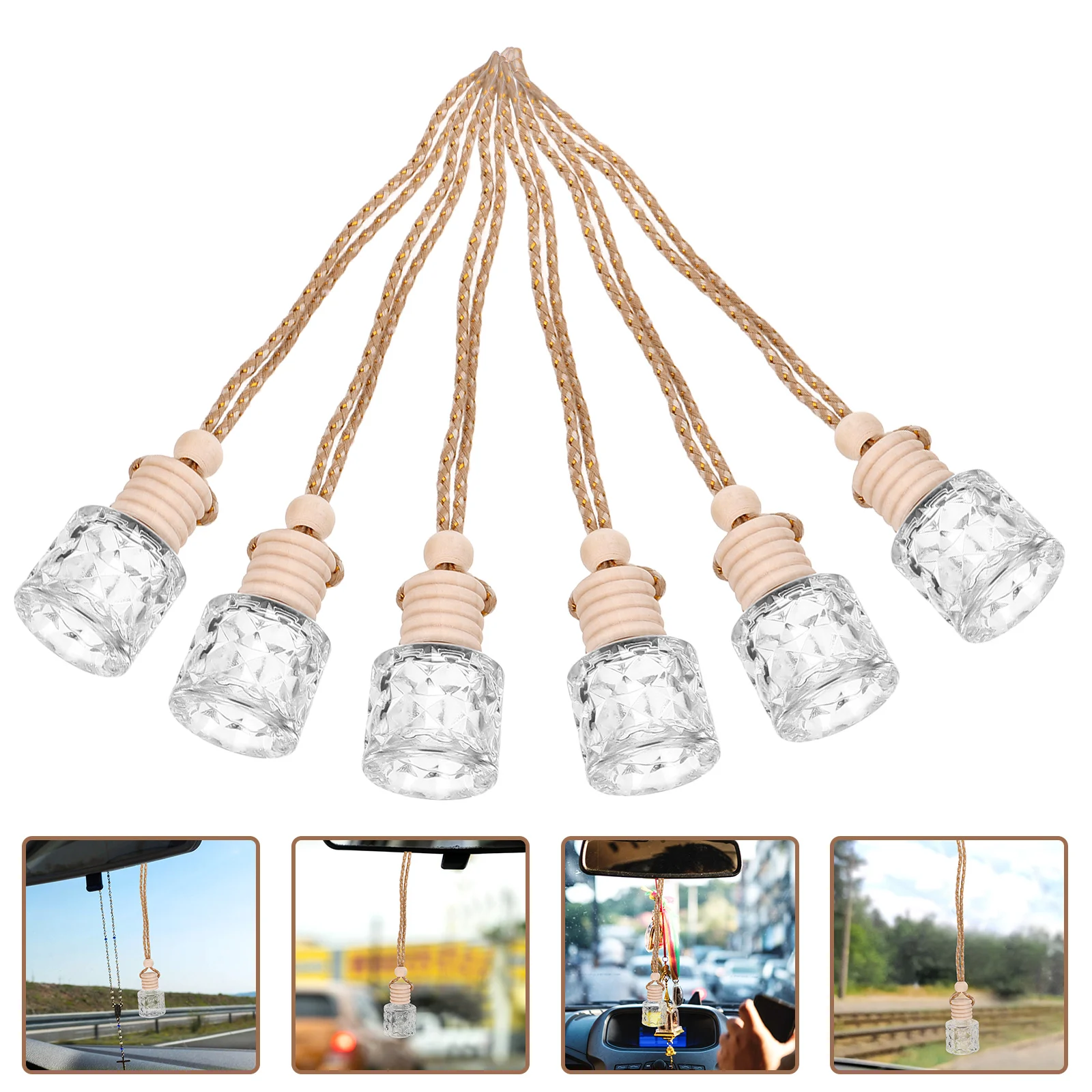 

6 Pcs Diffuser Aromatherapy Bottle Perfume Oil Glass Refill Car Hanging Essential