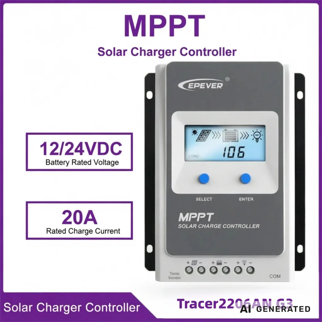 EPEVER Tracer2206AN G3 20A MPPT Solar Charge Controller 60V Max PV Input Adaptive 3 Stage Charging Mode