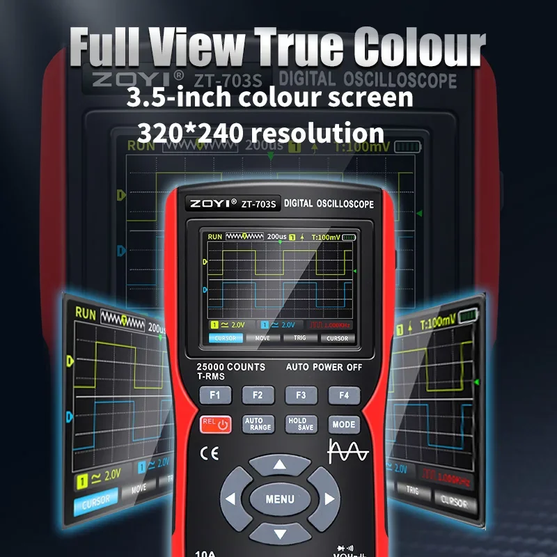 ZOYI ZT703S Multimetr cyfrowy 3w1 50MHz Szerokość pasma 280MS Stawka PC Przechowywanie danych Podwójny oscyloskop Generator sygnału