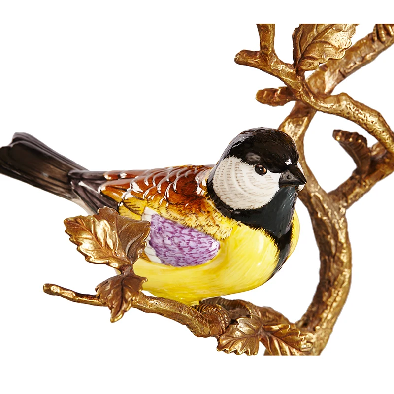 High-end hand-painted ceramic inlaid copper villa bedroom living room decoration bird flower branch creative desk lamp