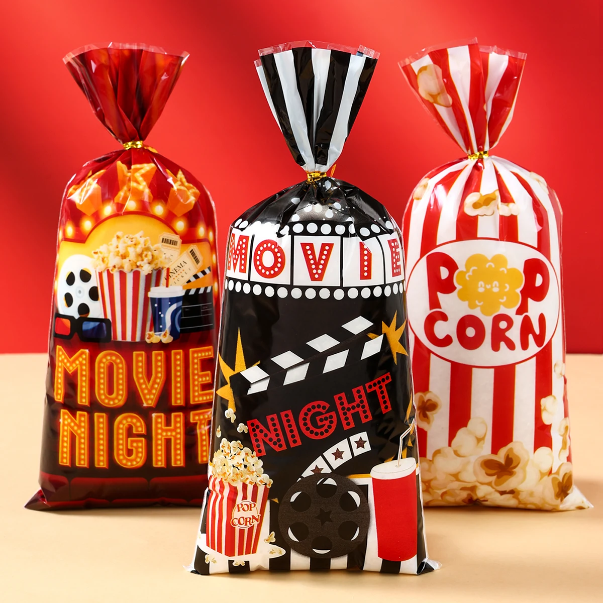 25/50/100pcs Movie Night Packaging Cndy Bags Containers Bulk Individual Bags Goodie Candy Tray Small Party Decor Supplies 2024