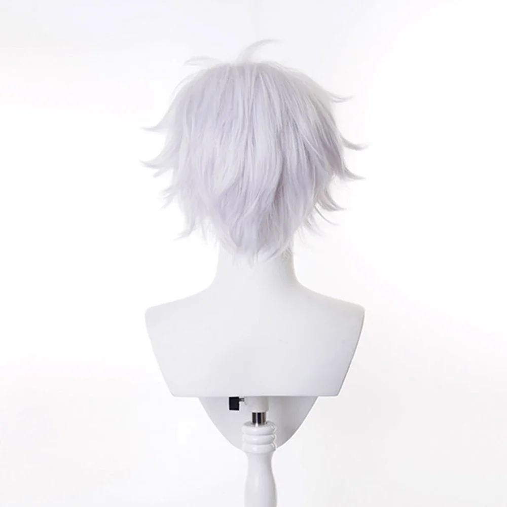 RANYU peluca blanca para hombre, pelo corto y liso de Anime sintético, fibra de alta temperatura para fiesta de Cosplay