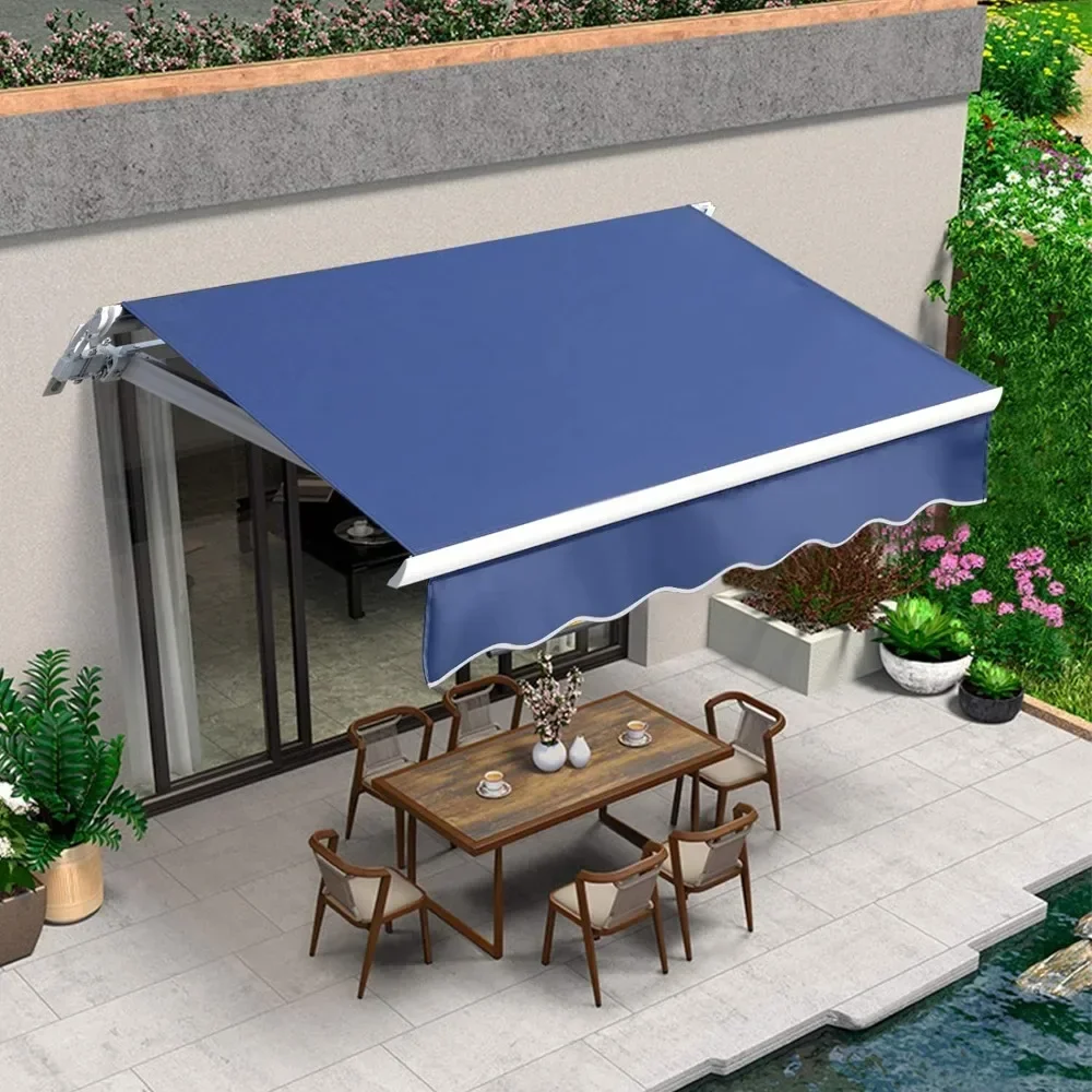 Toldo retráctil para Patio, cubierta de sombrilla, refugio para exteriores con mango de manivela y poliéster resistente al agua, 13,1 'x 8,2'