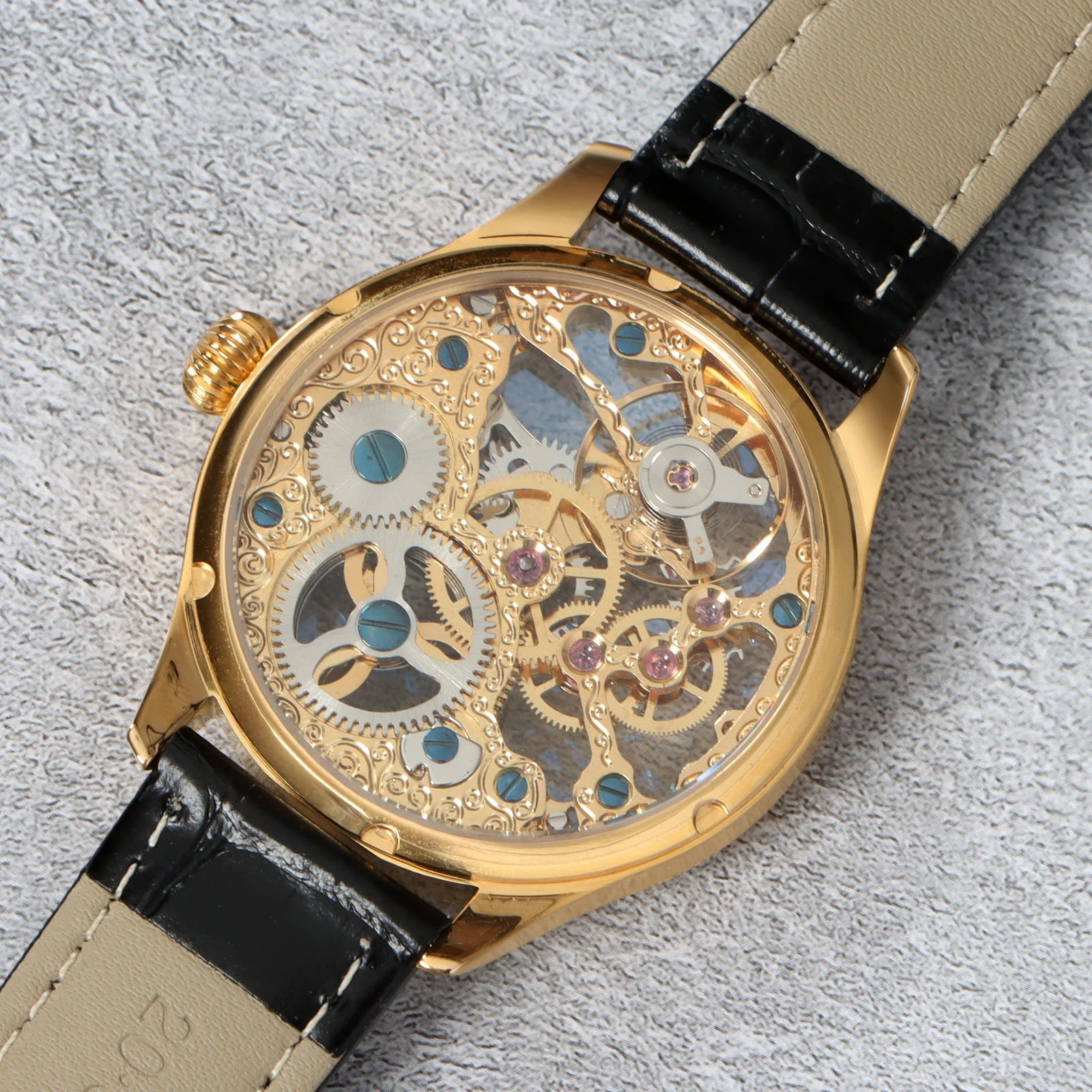 SEAKOSS Classic Piolt Men Mechanical Watch Origina Seagull ST3600SK Manual Movement Hollow Carved Sapphire 316L ST Wristwatches