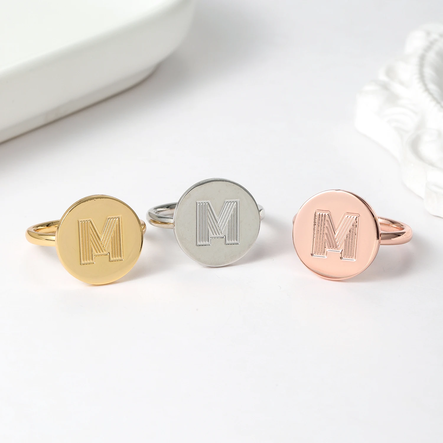 Custom Initials Letter Ring For Women Fashion Hip Hop Jewelry Personalized A-Z 26Letter Rings Best Birthday Gift Adjustable Ring