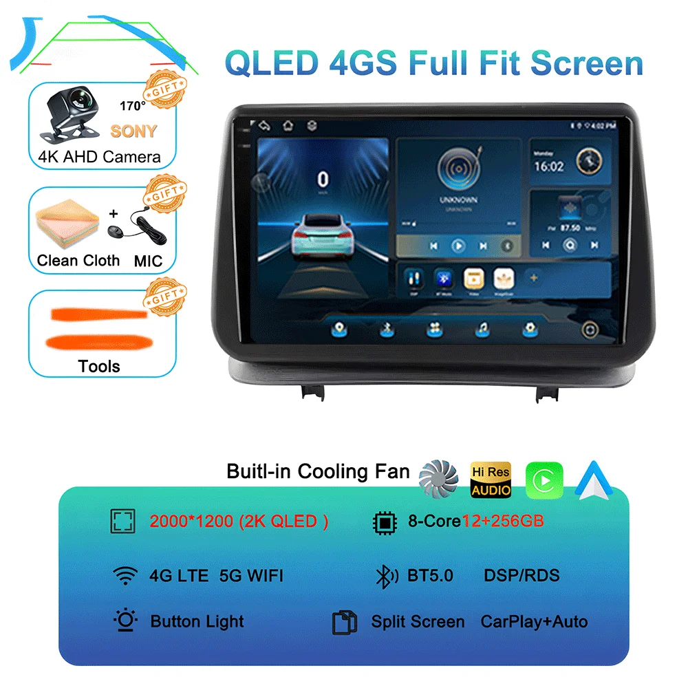Android 16 Videospeler Carplay voor Renault Clio 3 Clio3 2005 2006 2007 2008 2009 - 2014 Multimedia autoradio WIFI+4G DSP Stereo