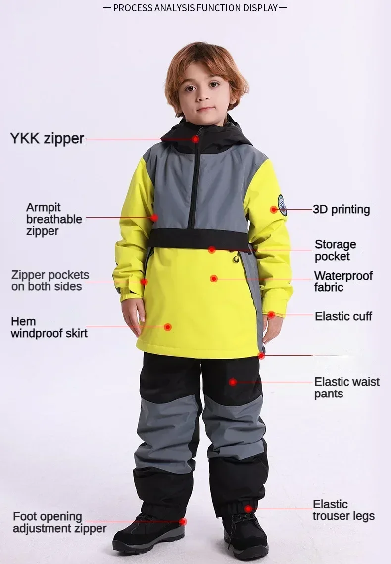 Traje de esquí para niño y niña, ropa de nieve cálida a prueba de viento, chaqueta deportiva al aire libre, pantalones de esquí, chándal, invierno, 2025