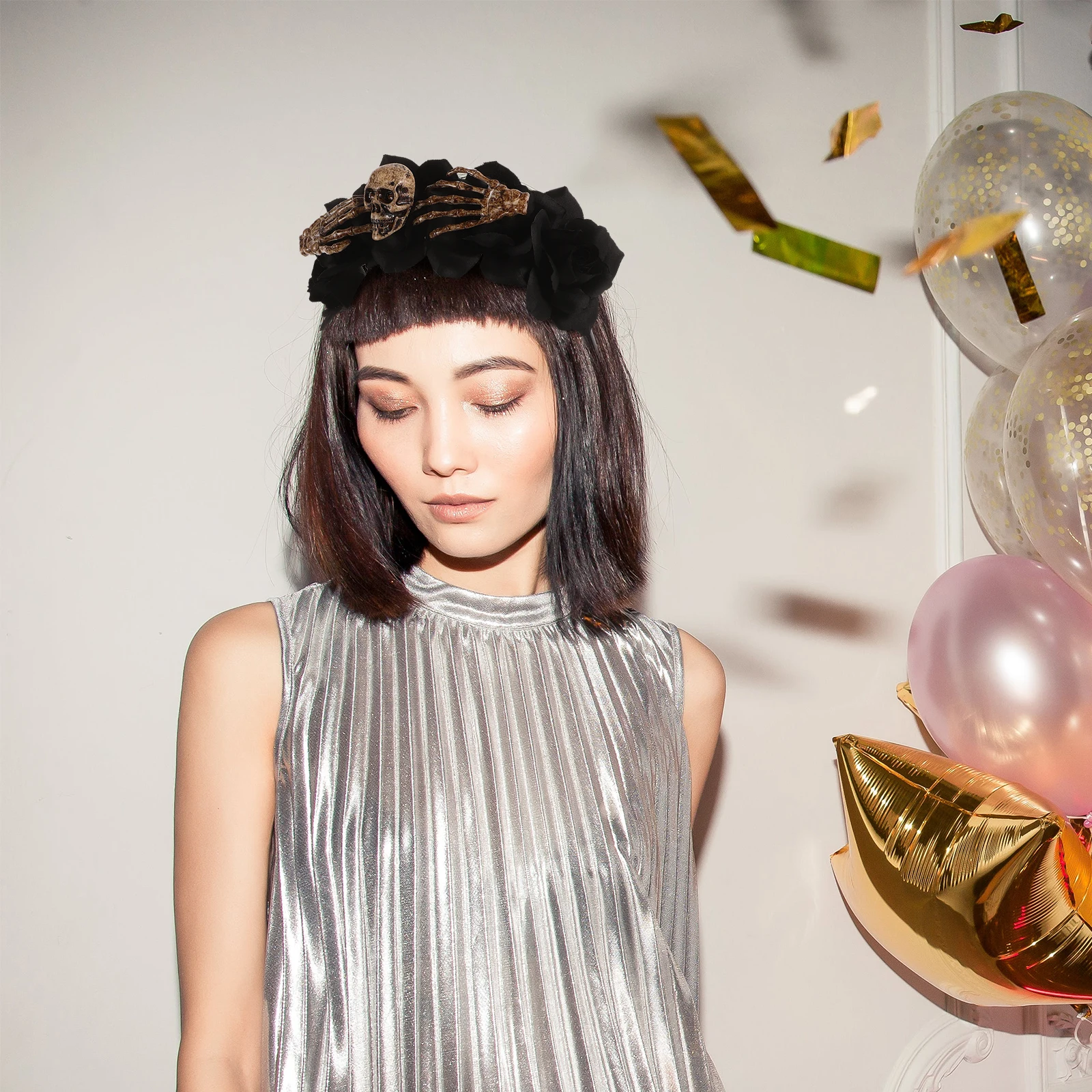 

Повязка на голову на Хэллоуин с искусственными цветами, обруч для волос, вечерние аксессуары для косплея, уникальная повязка для волос на Хэллоуин