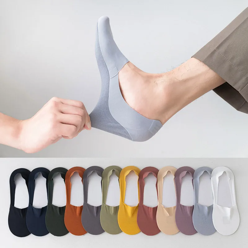 5 pairs of men's and women's summer ice silk non-drop with invisible positioning boat socks seamless cut silicone non-slip pure