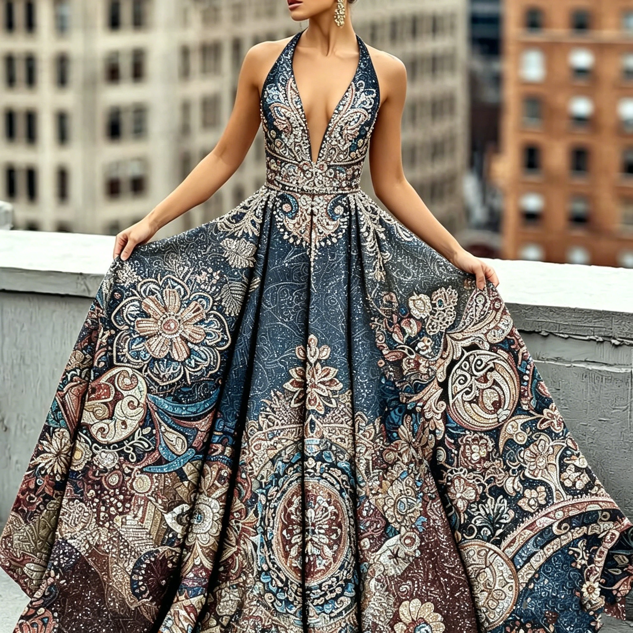 

Elegant Tapestry Printed Dress with ClassicVintage Sleeveless A-Line Fashion Midi Dress for Formal Casual Occasions Dresses