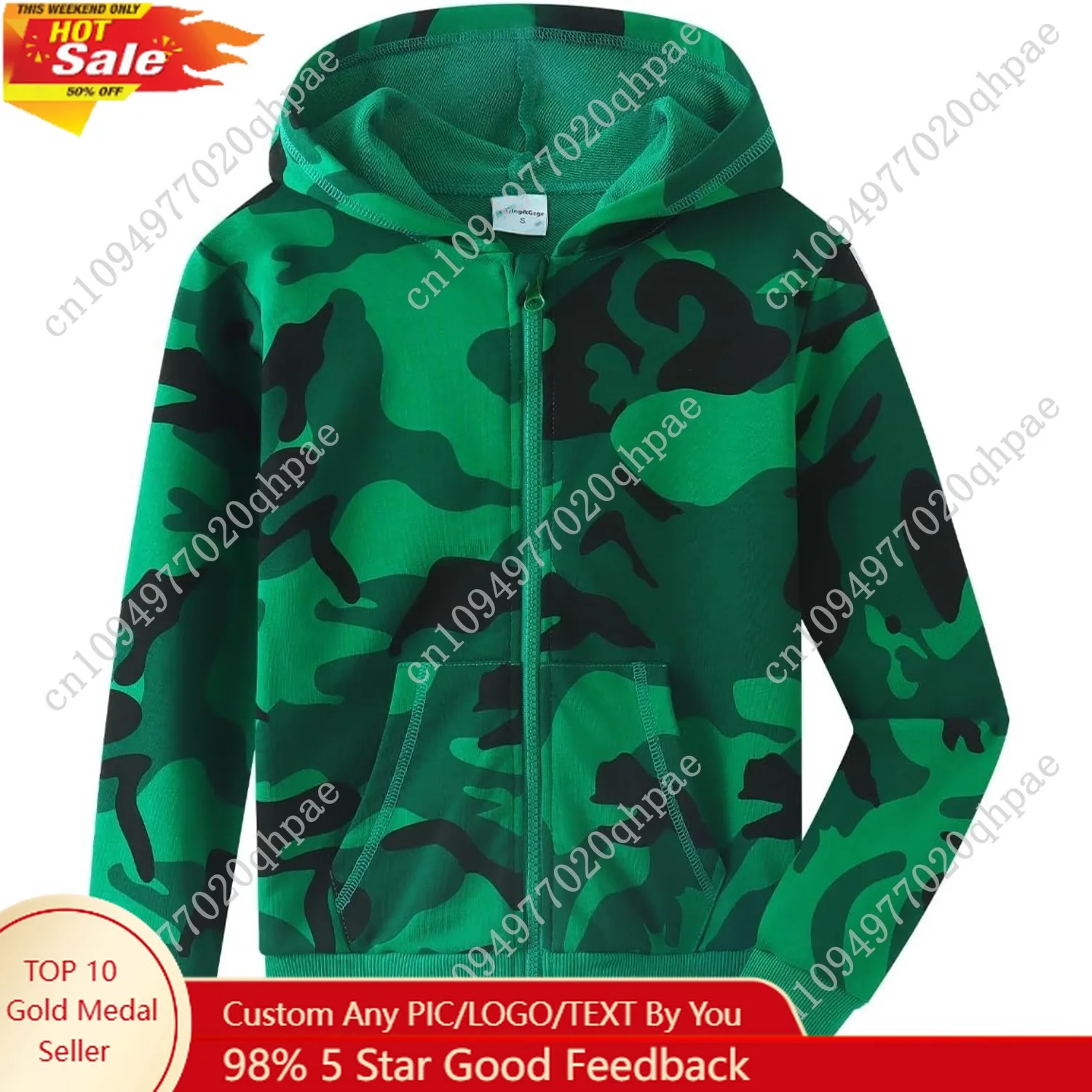 

Spring&Gege Boys Camo Print Hoodies Soft Full Zipper Hooded Sweatshirt