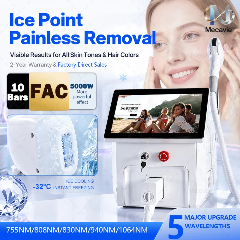 LCD 4000W Diode Hair Removal Laser Machine 808/755/940/1064nm with Cooling System Painless Permanent for All Skin Types Beauty