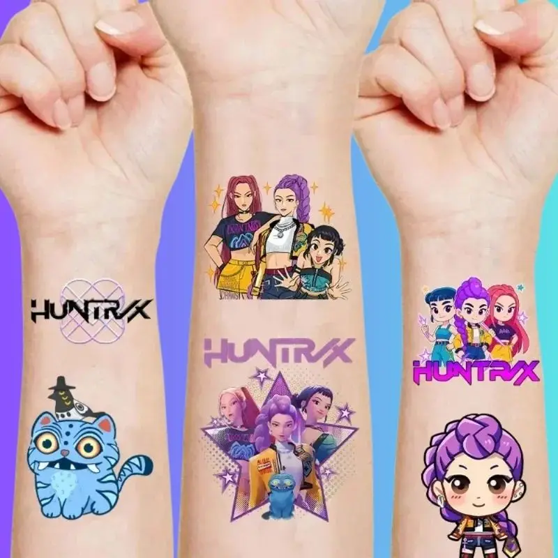 20 piezas/set de pegatinas de tatuajes temporales de dibujos animados Kpop Damon Hunters Rumi Kang, pegatinas de tatuajes de demonios Rumi para decoración de fiestas y regalos