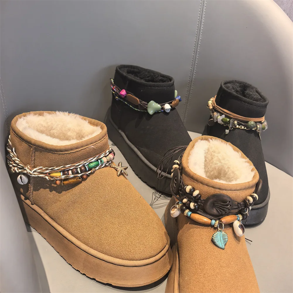 

Autumn And Winter New Snow Boots Decorative Chain Bohemian Ethnic Style High Boots Bead Accessories High-end Shoe Buckle