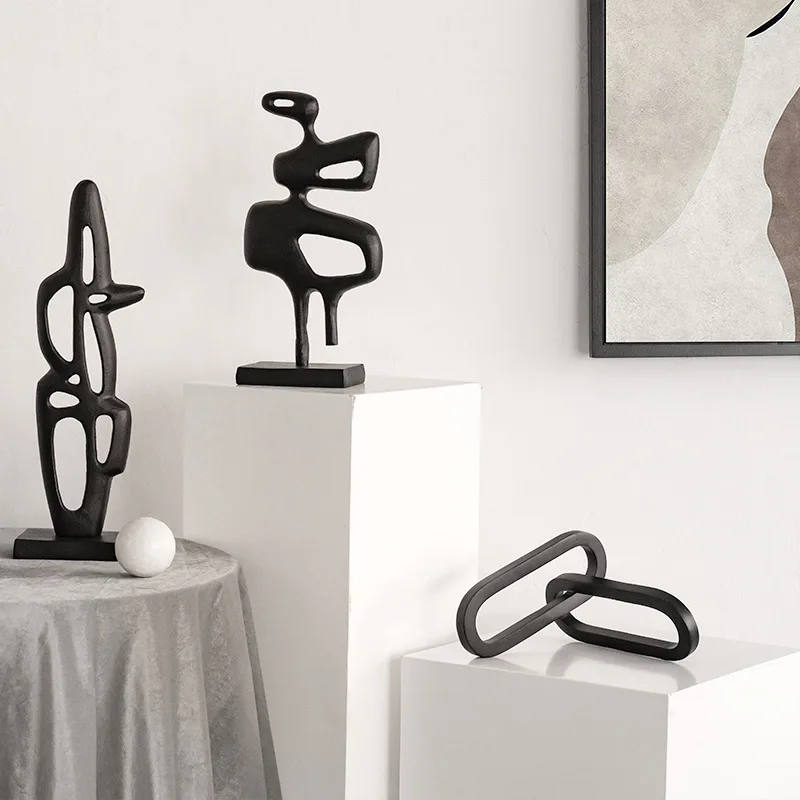 Creative black aluminum irregular art abstract hollow geometric ornament, personalized decoration in the exhibition hall