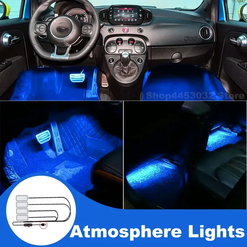 USB Interior Lights For Abarth 124 spider 500 500c 695 695c 595 595c Led Foot Ambient Light Interieurs Voiture Blue