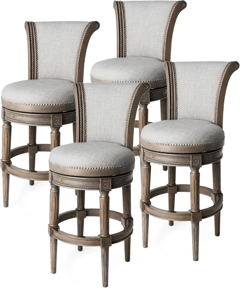 Pullman 31 Inch Tall Bar Height Upholstered Barstool with Back in Reclaimed Oak Finish with Ash Grey Fabric Cushion Seat