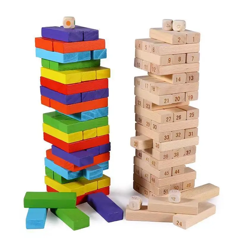 Colorful Block Balance Game Puzzle Toy Wooden Dominoes for Family Gatherings Children's and Adult Toys Stacked Tower Board Game