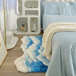 Creative Wave Rug High-Quality Flocking Antislip Carpet for Bathroom Ocean Tufted Carpet Fluffy Thickening Bedroom Bedside Rug