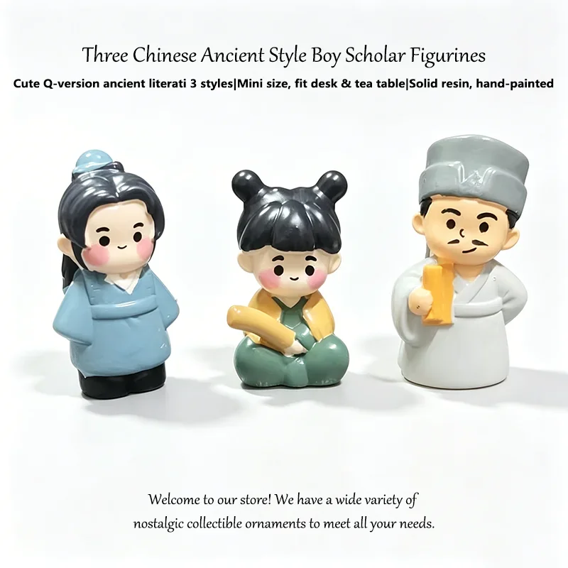 Chinese-style miniature ancient figurine ornaments, creative desk decorations featuring medicine boys fishermen and scholar boys