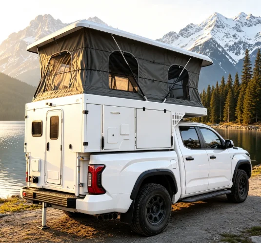 ABS hard shell pop-up roof tent camper module, complete kit for pickup truck. view 2